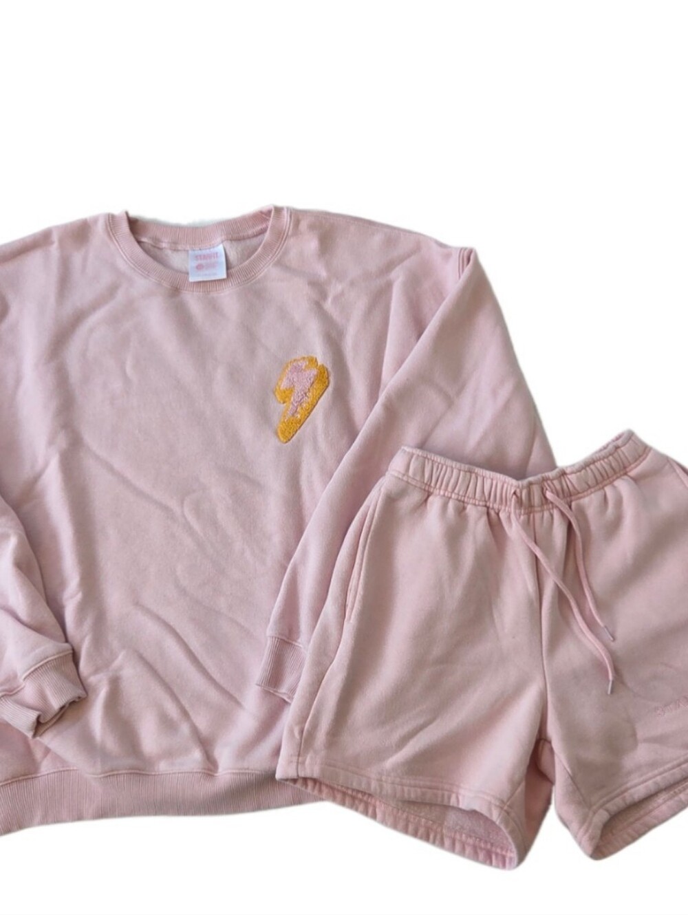 STARFIT Pink Lightning Bolt Sweatshirt Shorts Set Small Fleece Lounge